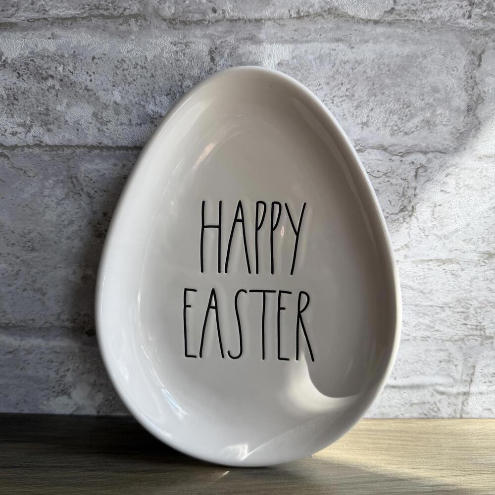 Rae Dunn Artisan Collection Happy Easter Egg Shaped Ceramic Plate